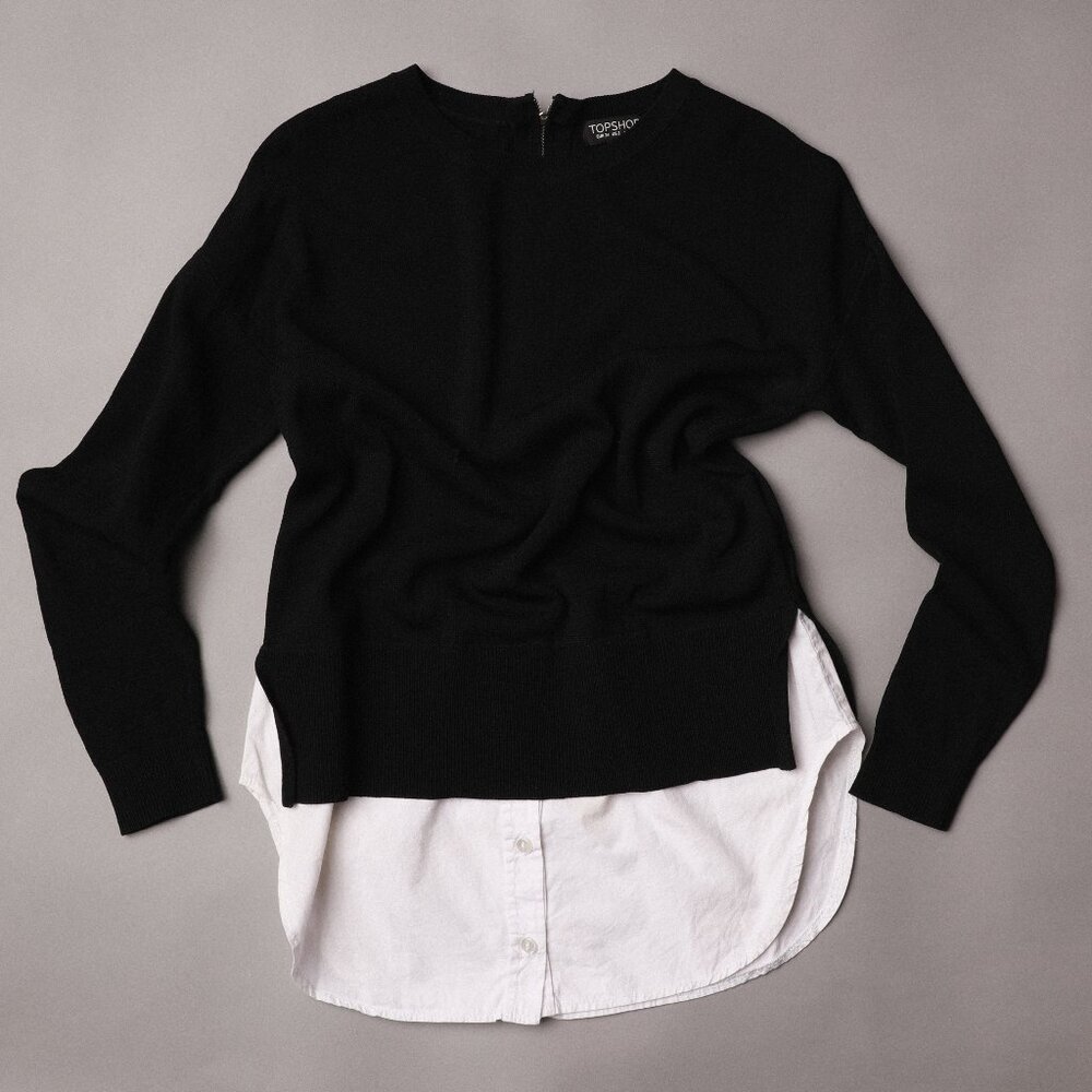 🍋3 for $20🍋 TOPSHOP Black Lightweight Sweater with Attached Shirt Size US 2